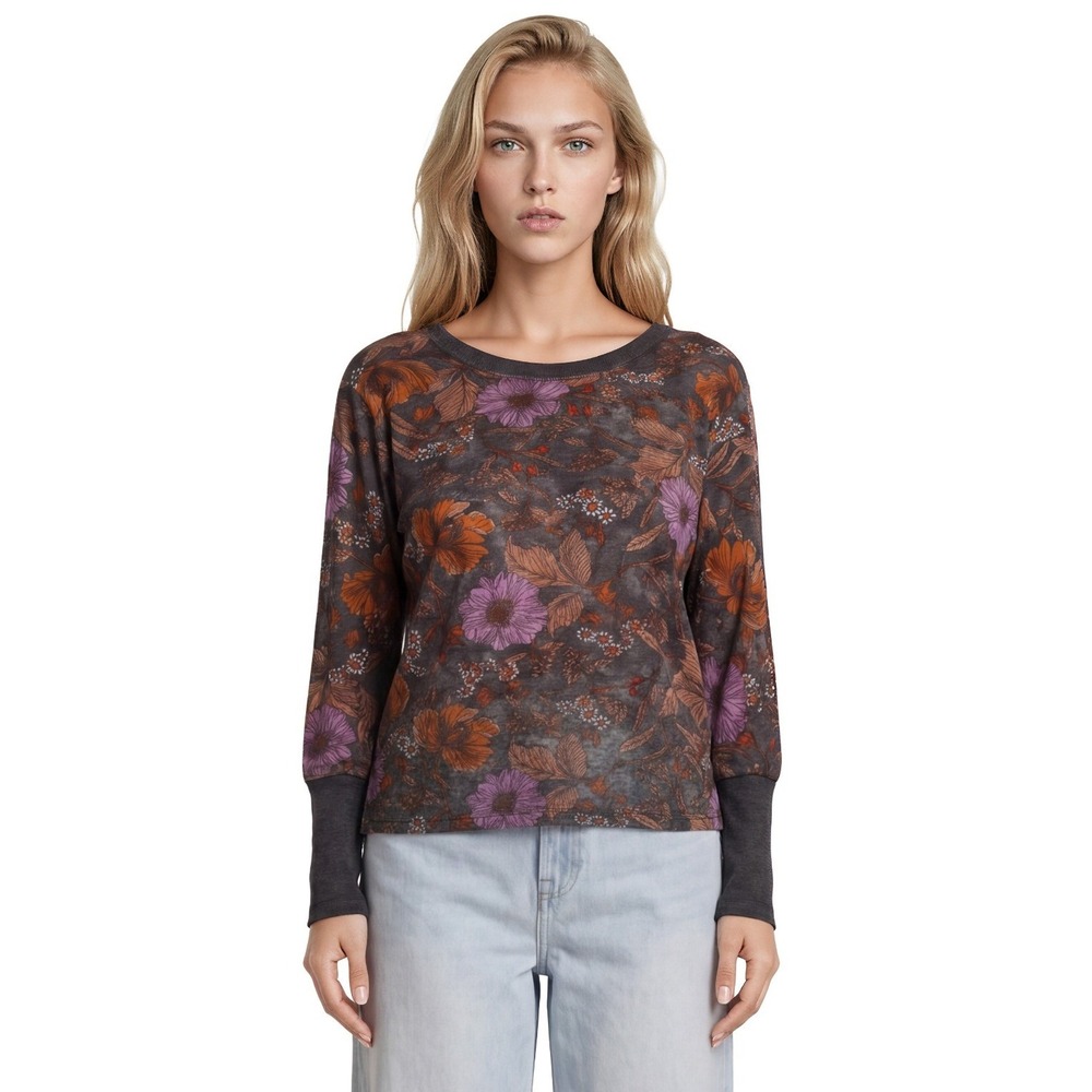 Pilcro Anthropologie Knit Top Womens Size XS Multi Floral Long Sleeve Scoop Neck